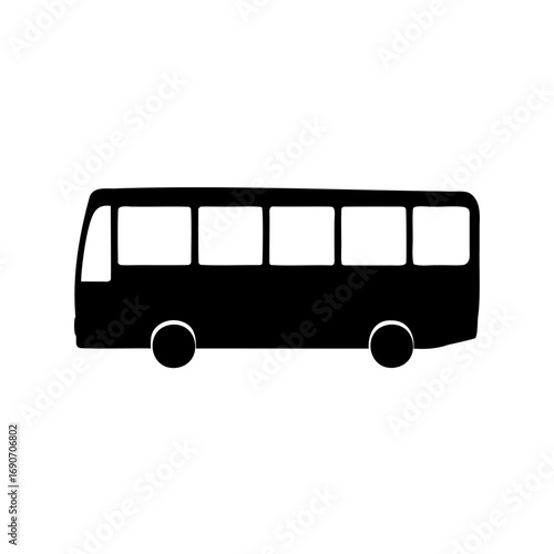 Simple black silhouette of a passenger bus on a white background