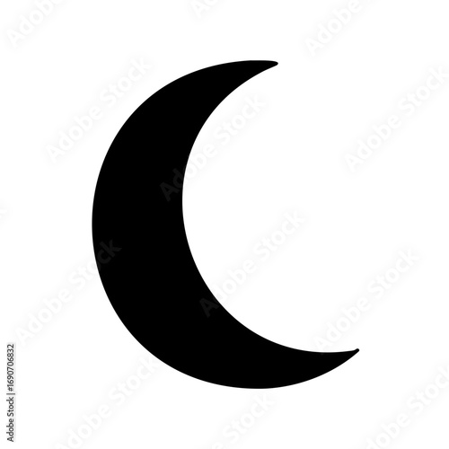 Crescent moon in black against a white background, astronomical celestial body