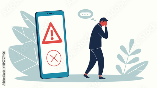 Smartphone Error Upset Person Digital Problem Technology Issue Frustration Stress Mobile Device Warning Alert Website Bug Application Error Online Failure Technical Glitch System Malfunction Digital .