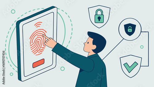 Smartphone Fingerprint Scanner Security Illustration Digital Identity Authentication Biometric Technology Secure Access Data Protection Privacy Concept.