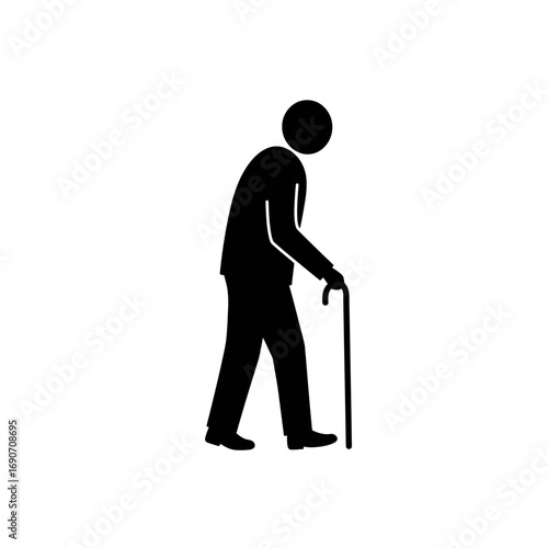 Elderly man walking with a cane silhouette icon