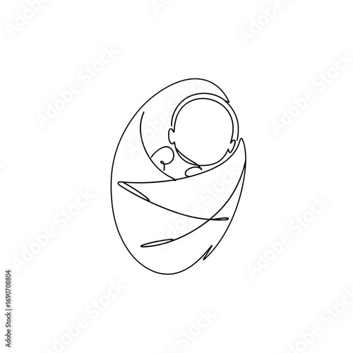 Single continuous line drawing of a newborn baby