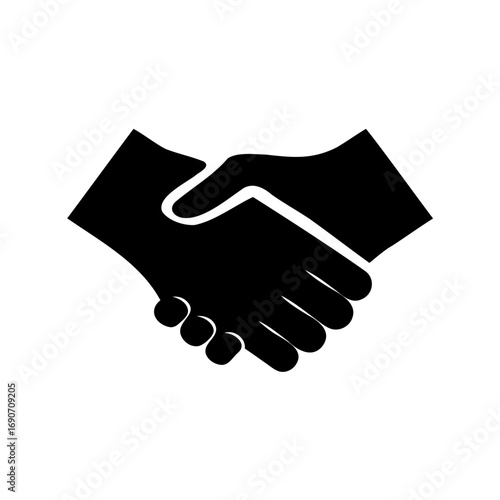 Black and white simple handshake silhouette representing agreement and partnership