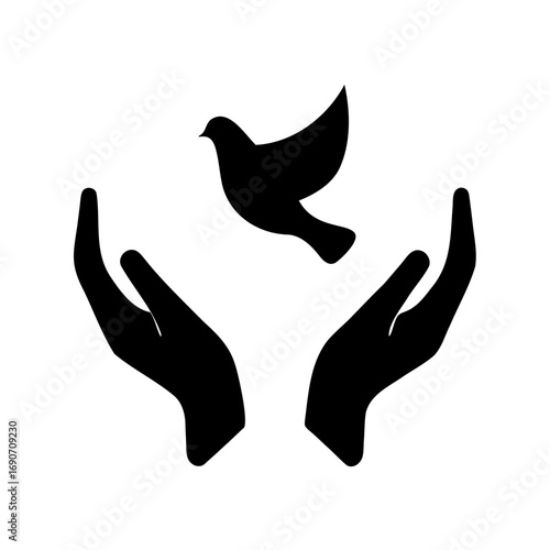 Black and White Silhouette of Hands Releasing a Dove of Peace