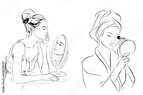 Two women are engaged in their daily beauty routine.