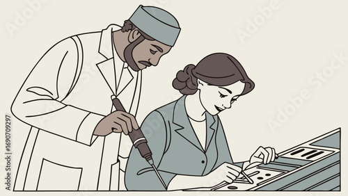 Two scientists collaborating on a project in a laboratory.