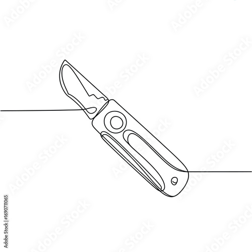 Minimalist line art drawing of a folding pruning shear