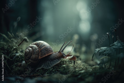 Snail in a mystical forest