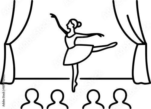 Minimalist ballet dancer silhouette with abstract motion curves. Vector illustration for dance, choreography, performance, posters, and modern creative projects