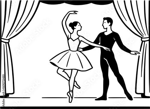 Minimalist ballet dancer silhouette with abstract motion curves. Vector illustration for dance, choreography, performance, posters, and modern creative projects