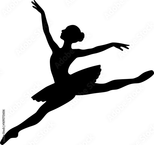 Silhouette of a ballerina mid-performance jump, poster-ready vector. Minimalist illustration for dance, choreography, stage performance, artistic posters, and modern creative projects