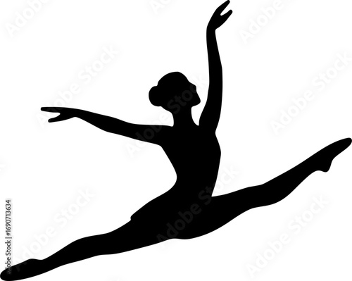 Silhouette of a ballet dancer in a split leap, poster art vector. Minimalist illustration for dance, performance, choreography, artistic design, and modern creative projects