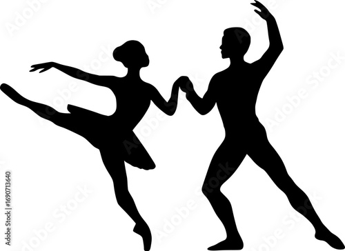 Minimalist ballet dancer silhouette with abstract motion curves. Vector illustration for dance, choreography, performance, posters, and modern creative projects