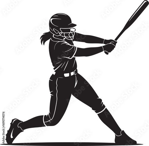 Dynamic Softball Batter Silhouette Vector for Sports Graphics and Team Promotion Art