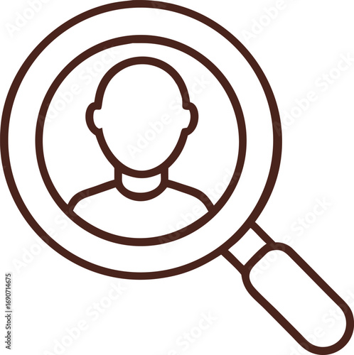 Minimalist user search icon with magnifying glass and person silhouette isolated on transparent background