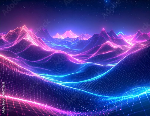 Neon mountains landscape