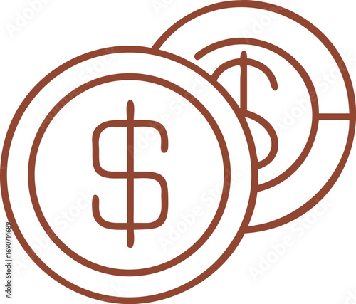 Minimalist dollar coin icon with clean design elements isolated on transparent background