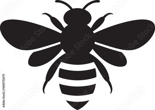 Bee Silhouette Icon Illustration on Transparent Backdrop, Honeycomb Insect Symbol