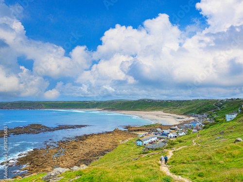 Sennen Cove Cornwall UK - The South West Coast Path winds its way into Sennen Cove village.