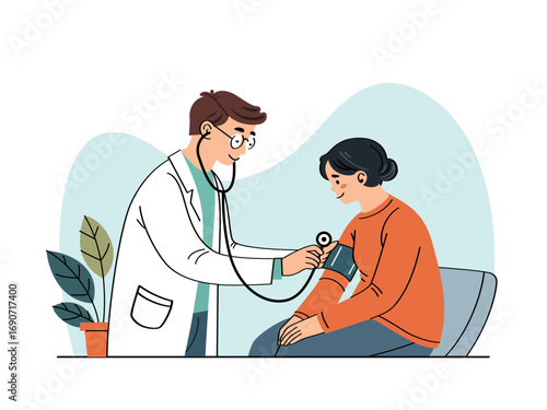 doctor checks patients blood pressure with stethoscope, ensuring health