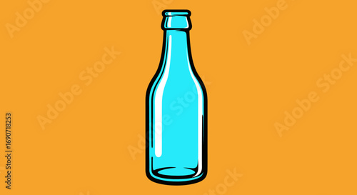 Light Blue Glass Bottle Empty Standing Upright Close-up View Simple Design.