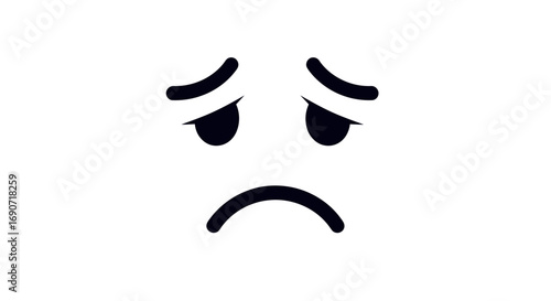 Simple black sad face emoji on a white background expressing sadness and disappointment.