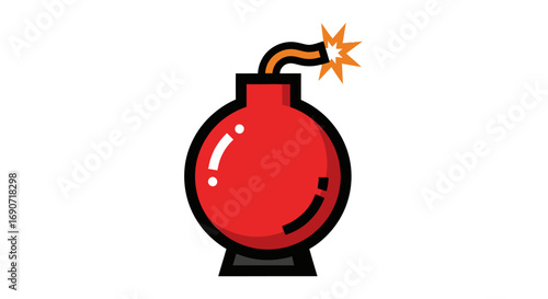Cartoon Bomb with Lit Fuse Ready to Explode.