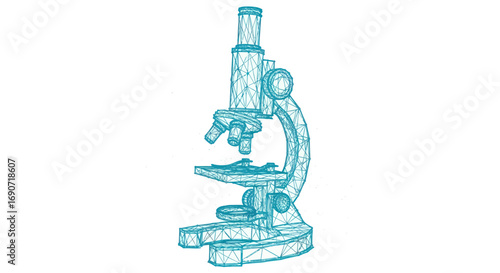 Detailed drawing of a classic laboratory microscope.