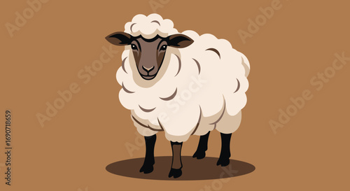 Fluffy white sheep standing gracefully on a plain background.
