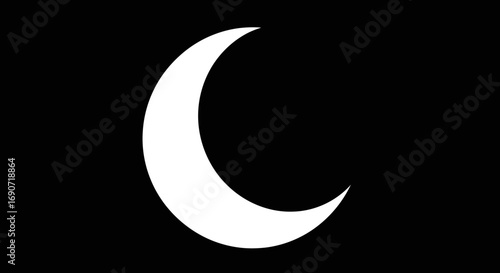 Simple white crescent moon symbol isolated on a dark black background.