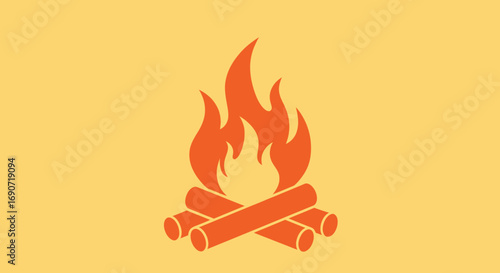 Campfire with burning logs and flames.