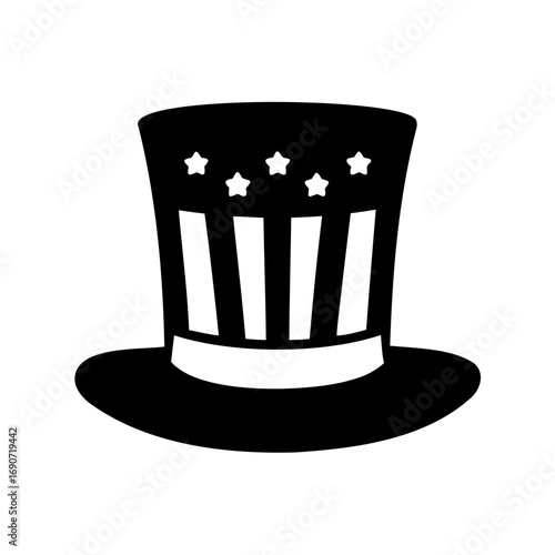 Patriotic Uncle Sam Hat Silhouette with Stripes and Stars, a symbol of freedom