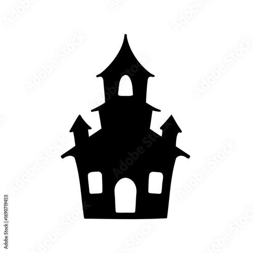 Spooky Haunted House Silhouette Icon for Halloween Invitations and Decorations