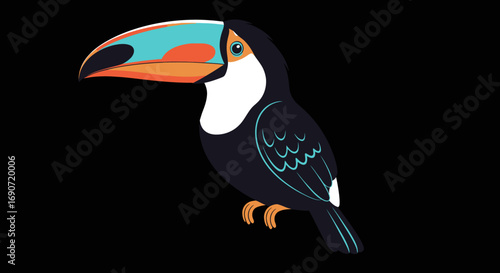 Stylized graphic illustration of a tropical toucan bird.