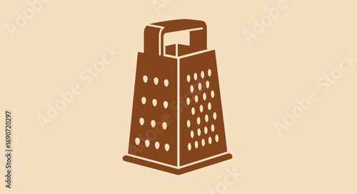 Stylized brown box grater kitchen utensil illustration.