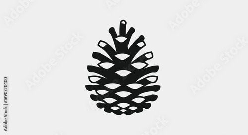 Single black pine cone isolated on a light gray background simple and elegant design.