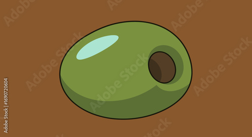 A single green olive with its dark pit visible.