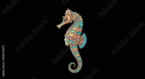 Colorful seahorse detailed illustration vibrant colors elegant design unique marine creature.