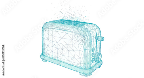 Conceptual wireframe illustration of a modern kitchen toaster appliance.