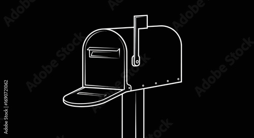 White Outline Drawing of a Mailbox.