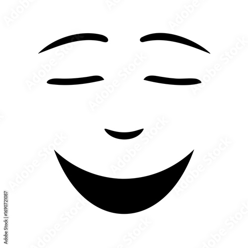Stylized minimalist happy face illustration in black and white vector format
