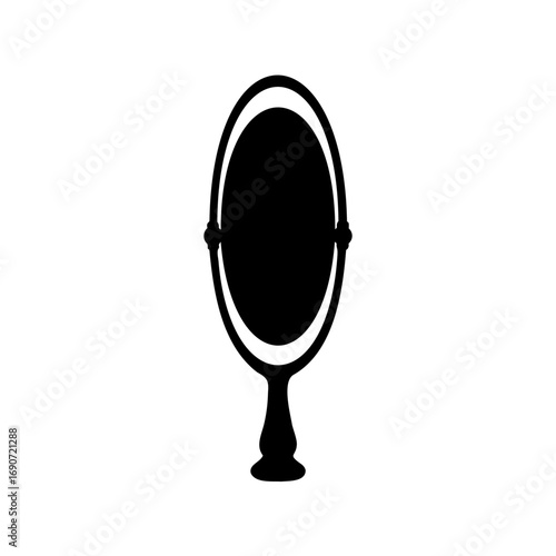Elegant black silhouette of an oval vanity mirror with a stand on white