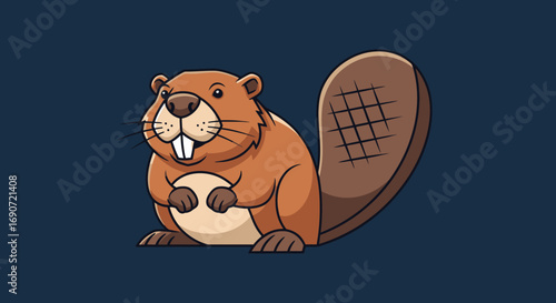 Cute cartoon beaver illustration with big teeth and flat tail.