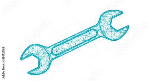 Abstract Blue Wrench Illustration on White Background.