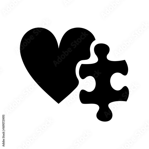 Heart and puzzle piece symbolizing love, connection, and compatibility on a white background