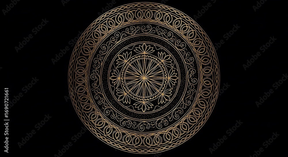 Ornamental golden mandala pattern design with intricate floral elements Ornamental golden mandala pattern design with intricate floral elements