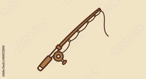 Illustration of a vintage fishing rod with reel and line for angling.