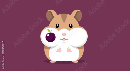 Cute Hamster with Puffed Cheeks Holding a Red Onion.