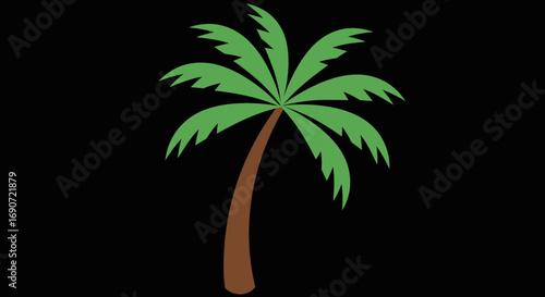 Stylized illustration of a single green palm tree with a brown trunk.