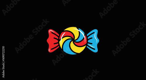 Colorful wrapped hard candy with a swirl pattern icon.